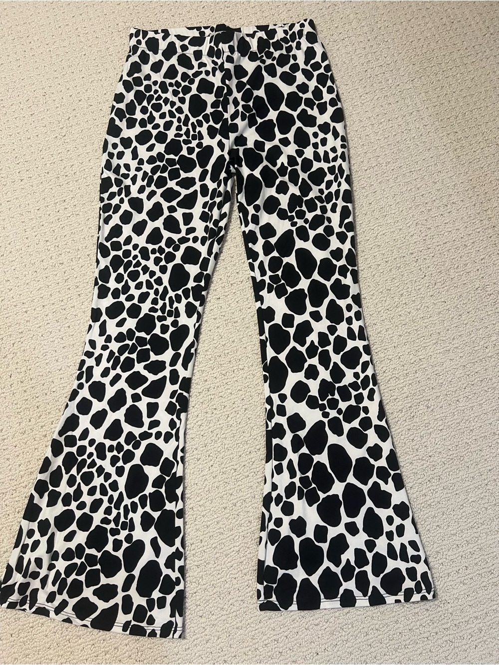 Black and White Animal Print Flare Pants